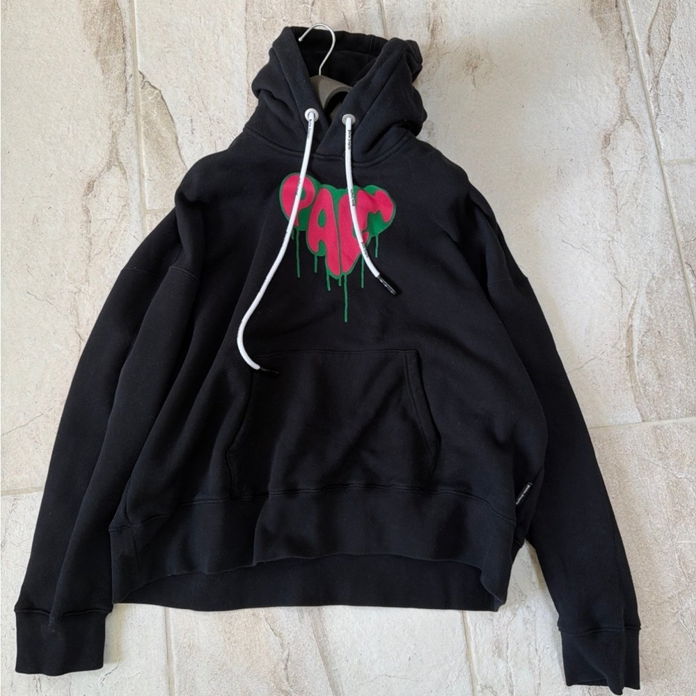 Palm Angels Black Hoodie with Pink and Green Accents
